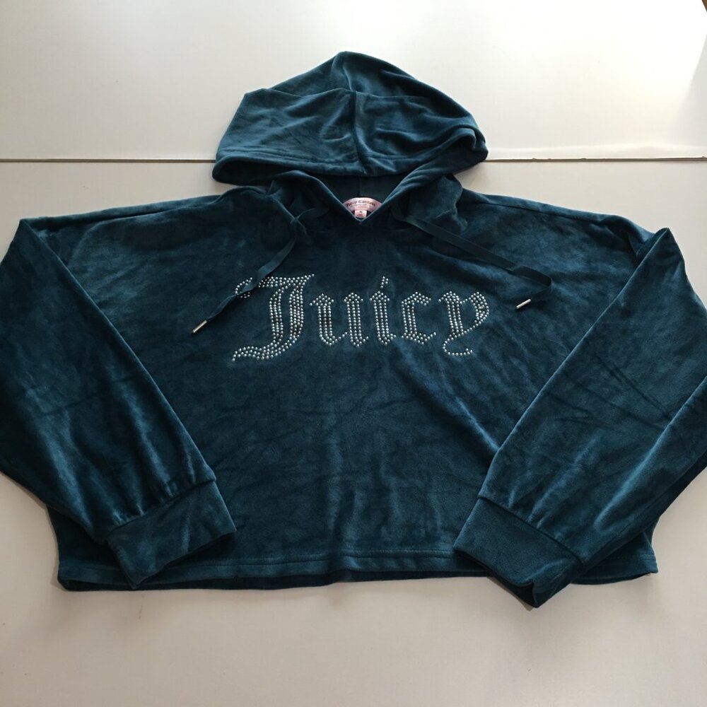 Juicy Couture Sleepwear Hoodie Womens Medium Velour Long Sleeve Cropped Bling